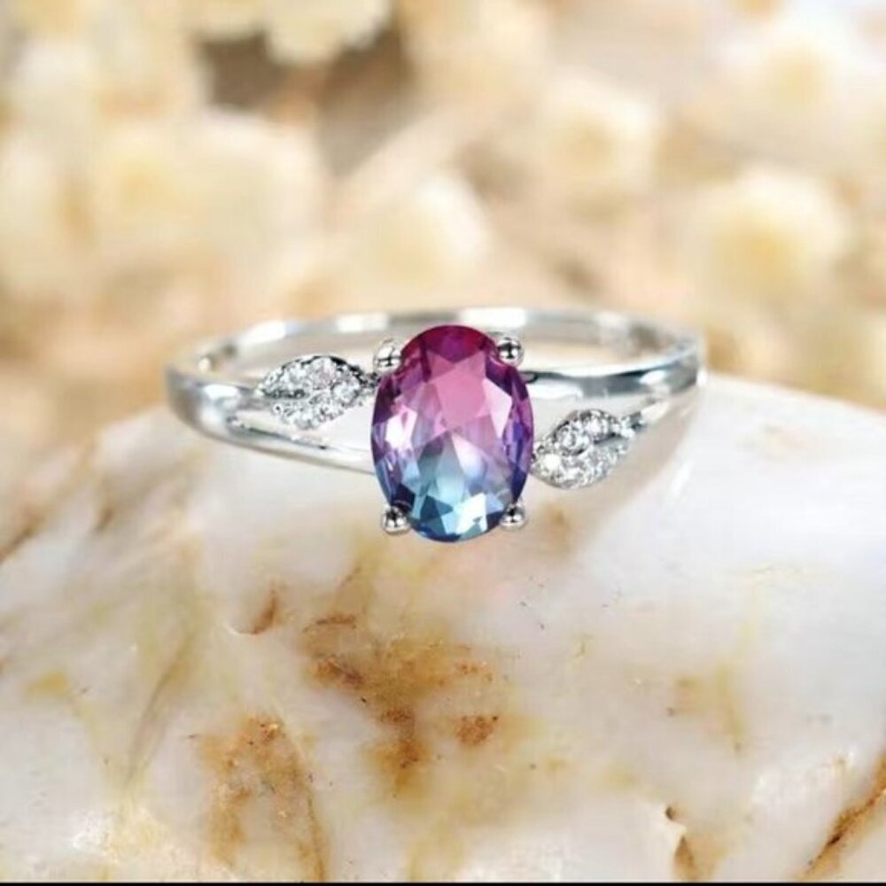 Stunning Blue Pink & Purple Cubic Zirconia Fashion Ring